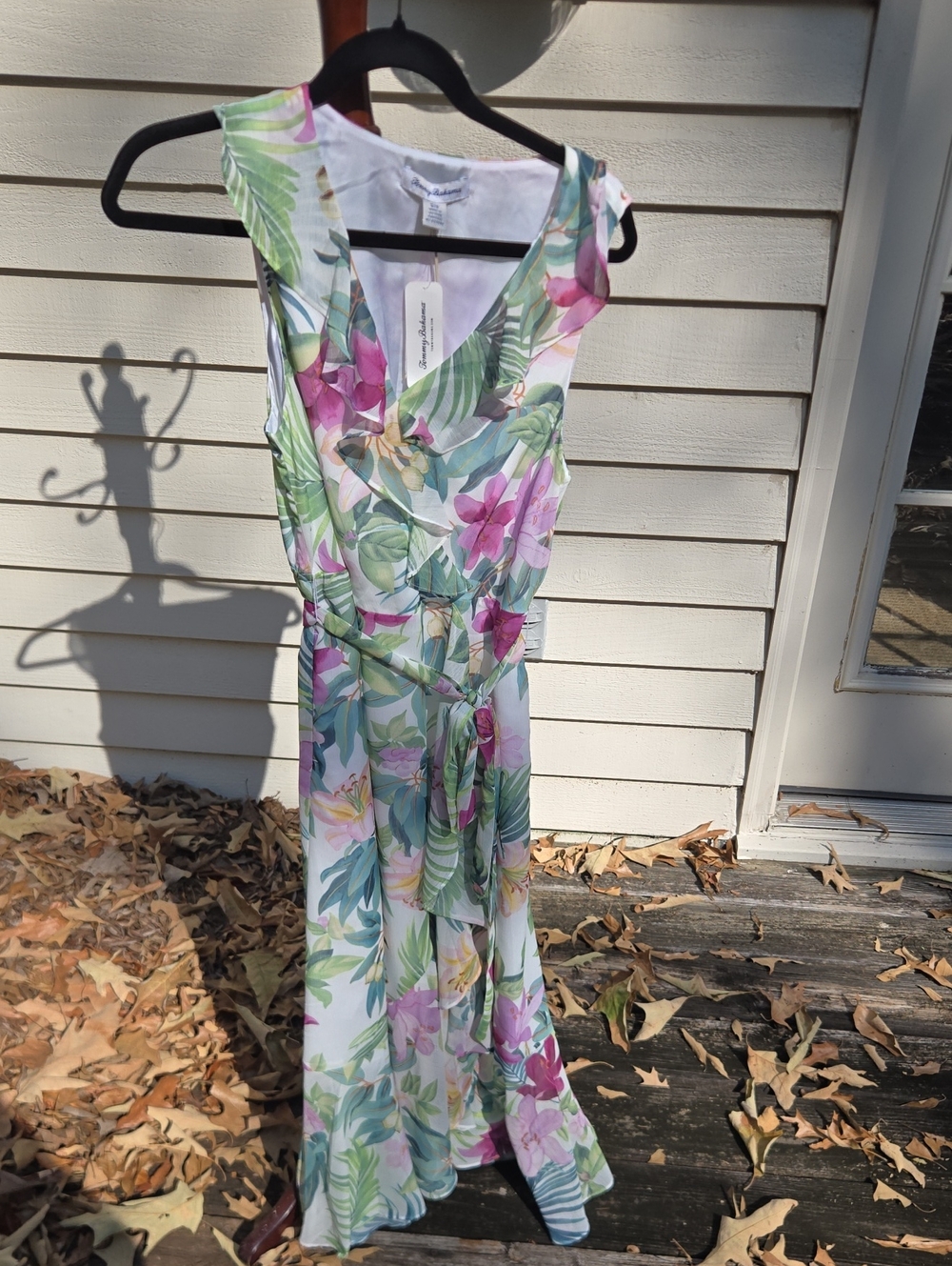 Tommy Bahama White Floral Wrap Maxi Dress with Pink & Green